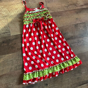 Girls Laura Dare Nightgown Size 7 Red Green Polka Dot Ruffle